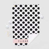 Zwart-witte pooldots, gedopt, Jouw naam Golfhanddoek (Insitu)