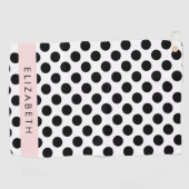 Zwart-witte pooldots, gedopt, Jouw naam Golfhanddoek (Horizontaal)