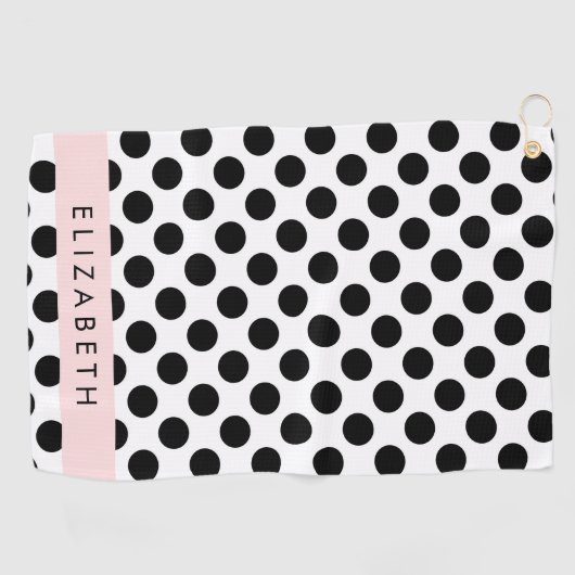 Zwart-witte pooldots, gedopt, Jouw naam Golfhanddoek (Horizontaal)