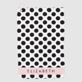 Zwart-witte pooldots, gedopt, Jouw naam Golfhanddoek (Voorkant)