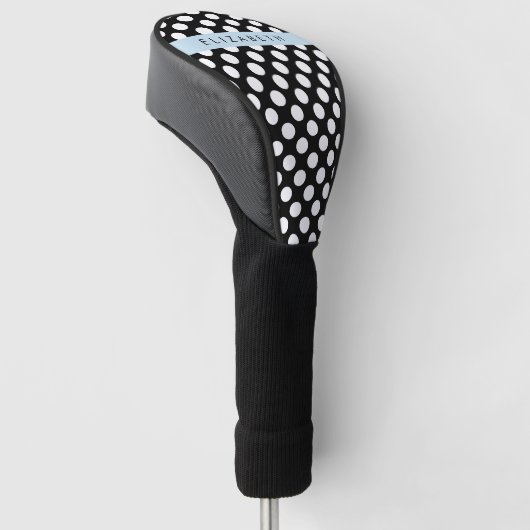 Zwart-witte pooldots, gedopt, Jouw naam Golfheadcover (Schuin)