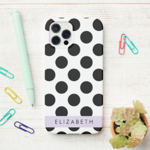 Zwart-witte pooldots, gedopt, Jouw naam iPhone 12 Pro Hoesje