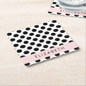 Zwart-witte pooldots, gedopt, Jouw naam Kartonnen Onderzetters (Schuin)