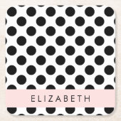 Zwart-witte pooldots, gedopt, Jouw naam Kartonnen Onderzetters (Voorkant)