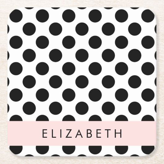 Zwart-witte pooldots, gedopt, Jouw naam Kartonnen Onderzetters (Voorkant)