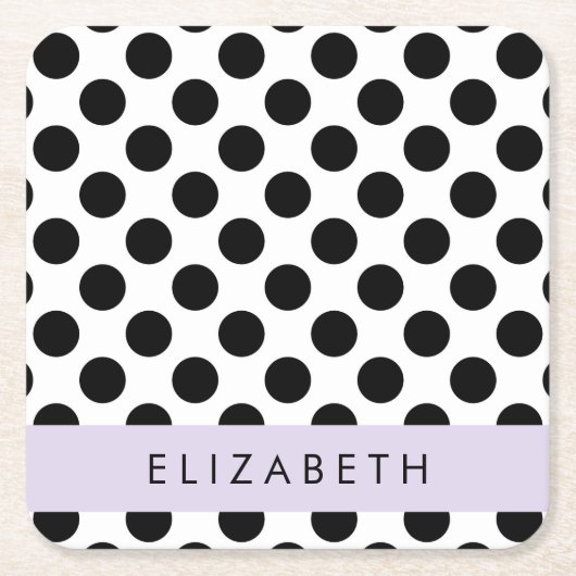 Zwart-witte pooldots, gedopt, Jouw naam Kartonnen Onderzetters (Voorkant)