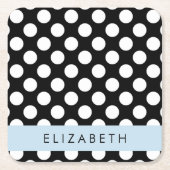 Zwart-witte pooldots, gedopt, Jouw naam Kartonnen Onderzetters (Voorkant)
