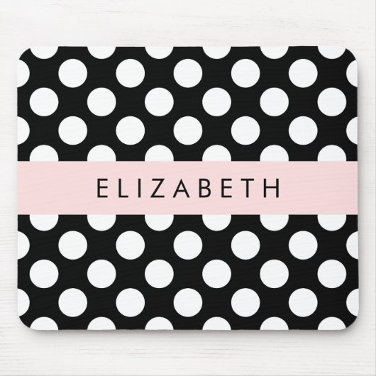 Zwart-witte pooldots, gedopt, Jouw naam Muismat (Voorkant)