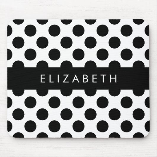 Zwart-witte pooldots, gedopt, Jouw naam Muismat (Voorkant)