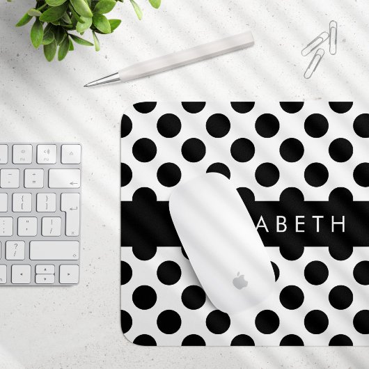 Zwart-witte pooldots, gedopt, Jouw naam Muismat