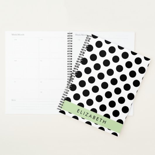 Zwart-witte pooldots, gedopt, Jouw naam Planner (Display)