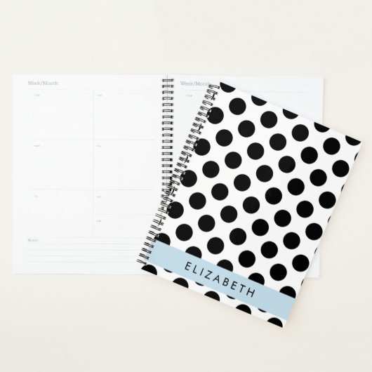 Zwart-witte pooldots, gedopt, Jouw naam Planner (Display)