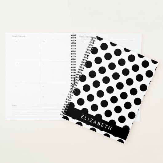 Zwart-witte pooldots, gedopt, Jouw naam Planner (Display)