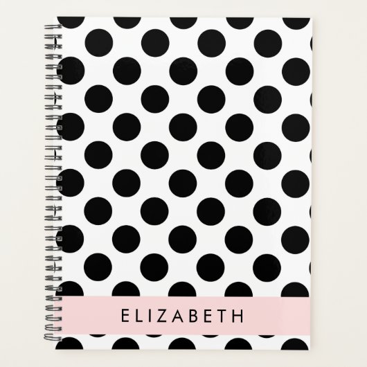 Zwart-witte pooldots, gedopt, Jouw naam Planner (Voorkant)