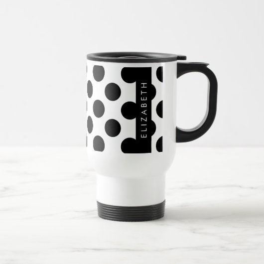 Zwart-witte pooldots, gedopt, Jouw naam Reisbeker (Rechts)