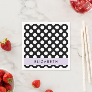 Zwart-witte pooldots, gedopt, Jouw naam Servet