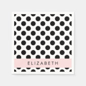 Zwart-witte pooldots, gedopt, Jouw naam Servet (Voorkant)