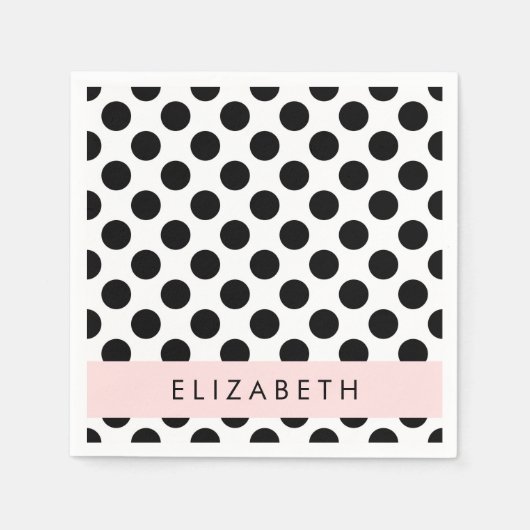 Zwart-witte pooldots, gedopt, Jouw naam Servet (Voorkant)