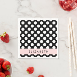 Zwart-witte pooldots, gedopt, Jouw naam Servet