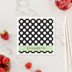 Zwart-witte pooldots, gedopt, Jouw naam Servet