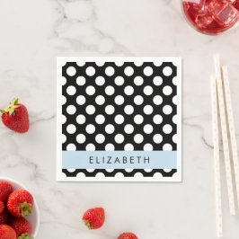 Zwart-witte pooldots, gedopt, Jouw naam Servet