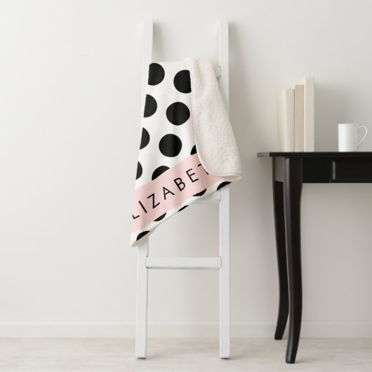 Zwart-witte pooldots, gedopt, Jouw naam Sherpa Deken (In situ)