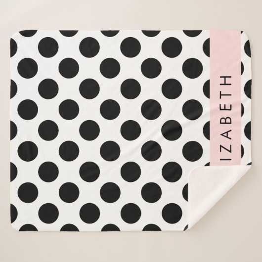 Zwart-witte pooldots, gedopt, Jouw naam Sherpa Deken (Voorkant (horizontaal))