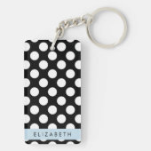 Zwart-witte pooldots, gedopt, Jouw naam Sleutelhanger (achterkant)