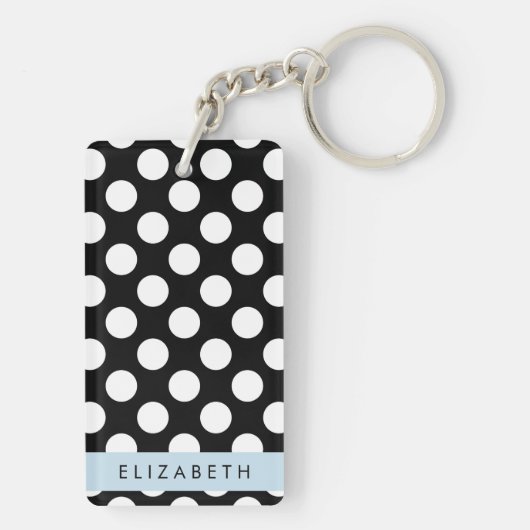 Zwart-witte pooldots, gedopt, Jouw naam Sleutelhanger (achterkant)