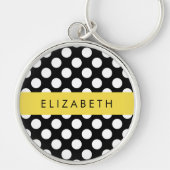 Zwart-witte pooldots, gedopt, Jouw naam Sleutelhanger (Voorkant)