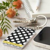 Zwart-witte pooldots, gedopt, Jouw naam Sleutelhanger (Voorkant Rechts)