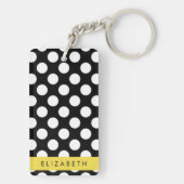 Zwart-witte pooldots, gedopt, Jouw naam Sleutelhanger (achterkant)