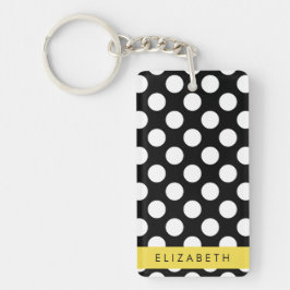 Zwart-witte pooldots, gedopt, Jouw naam Sleutelhanger
