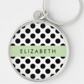 Zwart-witte pooldots, gedopt, Jouw naam Sleutelhanger (Voorkant)