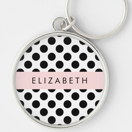 Zwart-witte pooldots, gedopt, Jouw naam Sleutelhanger (Voorkant)