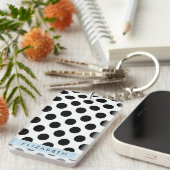 Zwart-witte pooldots, gedopt, Jouw naam Sleutelhanger (Voorkant Rechts)