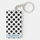 Zwart-witte pooldots, gedopt, Jouw naam Sleutelhanger (achterkant)