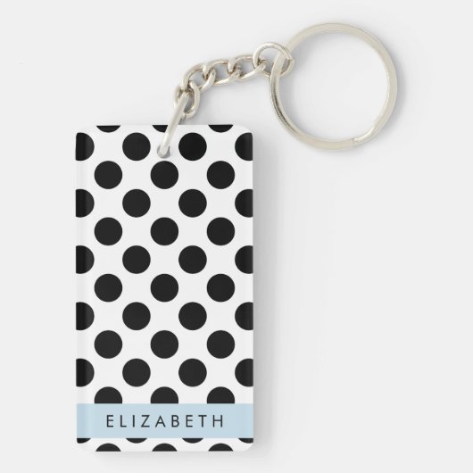 Zwart-witte pooldots, gedopt, Jouw naam Sleutelhanger (achterkant)