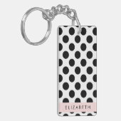Zwart-witte pooldots, gedopt, Jouw naam Sleutelhanger (Voorkant Links)