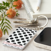 Zwart-witte pooldots, gedopt, Jouw naam Sleutelhanger (Voorkant Rechts)