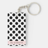 Zwart-witte pooldots, gedopt, Jouw naam Sleutelhanger (achterkant)
