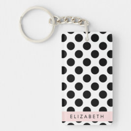 Zwart-witte pooldots, gedopt, Jouw naam Sleutelhanger