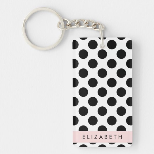 Zwart-witte pooldots, gedopt, Jouw naam Sleutelhanger (Voorkant)