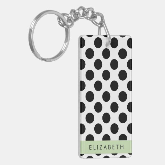 Zwart-witte pooldots, gedopt, Jouw naam Sleutelhanger (Voorkant Links)