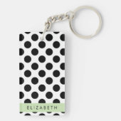 Zwart-witte pooldots, gedopt, Jouw naam Sleutelhanger (achterkant)