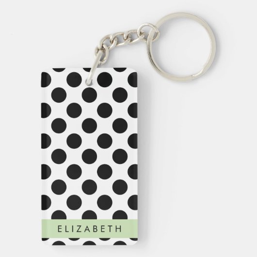 Zwart-witte pooldots, gedopt, Jouw naam Sleutelhanger (achterkant)