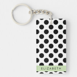 Zwart-witte pooldots, gedopt, Jouw naam Sleutelhanger