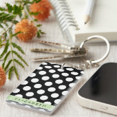 Zwart-witte pooldots, gedopt, Jouw naam Sleutelhanger (Voorkant Rechts)
