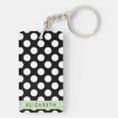 Zwart-witte pooldots, gedopt, Jouw naam Sleutelhanger (achterkant)