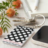 Zwart-witte pooldots, gedopt, Jouw naam Sleutelhanger (Voorkant Rechts)